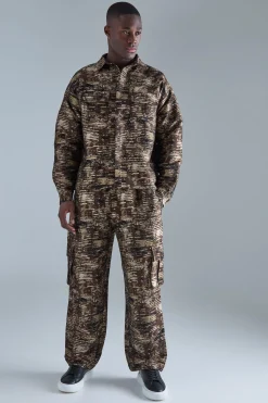 Textured Camo Patch Pocket Set | BoohooMAN UK