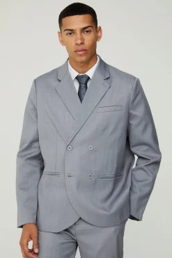 Textured Double Breasted Suit Jacket | BoohooMAN UK