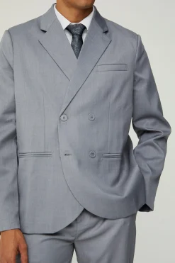 Textured Double Breasted Suit Jacket | BoohooMAN UK