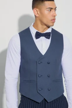 Textured Double Breasted Waistcoat | BoohooMAN UK