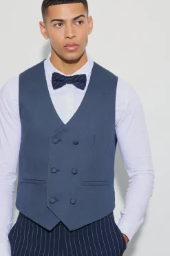 Textured Double Breasted Waistcoat | BoohooMAN UK