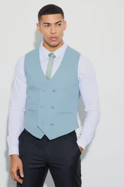 Textured Double Breasted Waistcoat | BoohooMAN UK