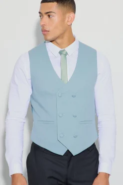 Textured Double Breasted Waistcoat | BoohooMAN UK