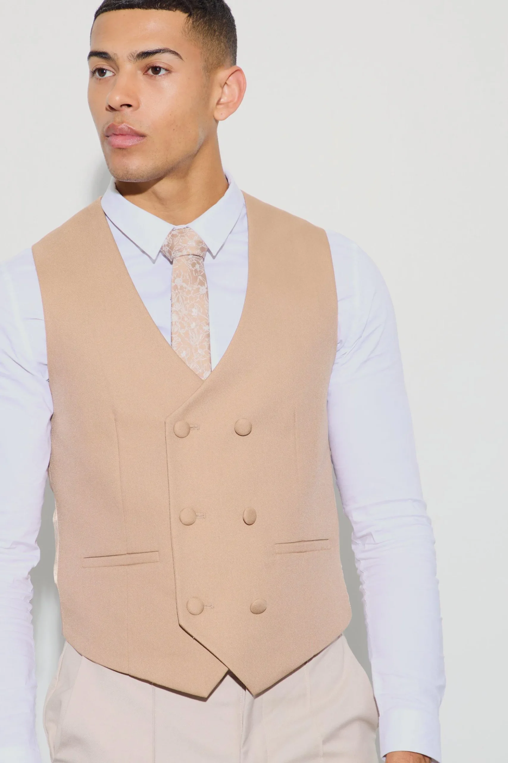 Textured Double Breasted Waistcoat | BoohooMAN UK