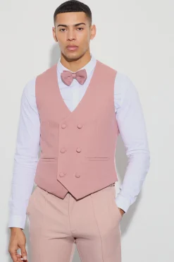 Textured Double Breasted Waistcoat | BoohooMAN UK