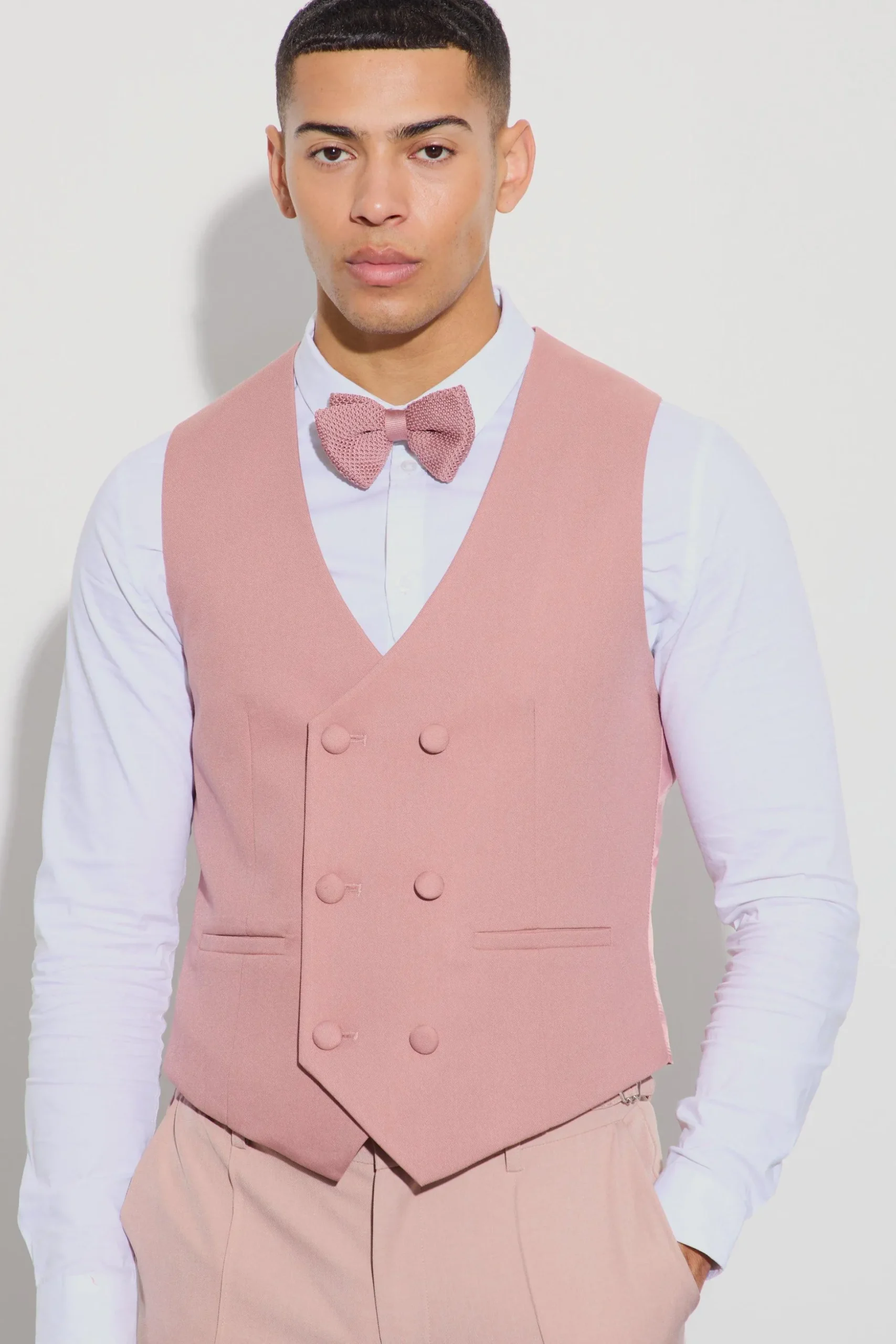 Textured Double Breasted Waistcoat | BoohooMAN UK