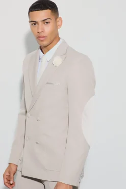 Textured Double Breasted Elbow Patch Blazer | BoohooMAN UK