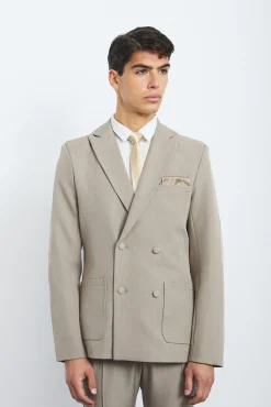 Textured Double Breasted Elbow Patch Blazer | BoohooMAN UK