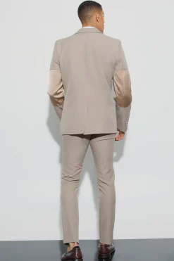 Textured Double Breasted Elbow Patch Blazer | BoohooMAN UK