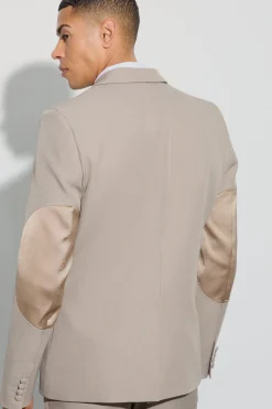 Textured Double Breasted Elbow Patch Blazer | BoohooMAN UK