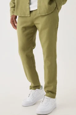 Textured Elasticated Waist Straight Fit Trousers | BoohooMAN UK