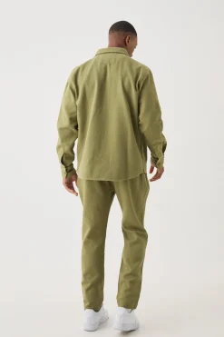 Textured Elasticated Waist Straight Fit Trousers | BoohooMAN UK