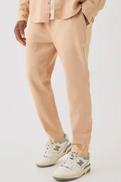 Textured Elasticated Waist Straight Fit Trousers | BoohooMAN UK