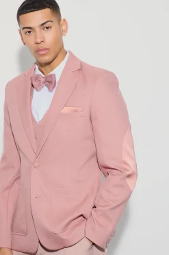 Textured Elbow Patch Slim Fit Blazer | BoohooMAN UK