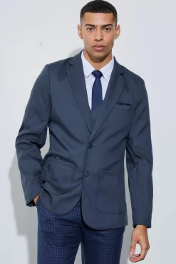 Textured Elbow Patch Slim Fit Blazer | BoohooMAN UK