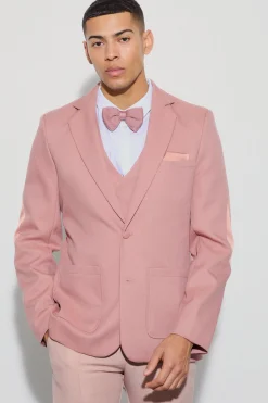 Textured Elbow Patch Slim Fit Waistcoat & Blazer | BoohooMAN UK
