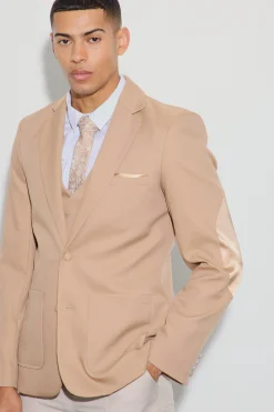 Textured Elbow Patch Slim Fit Blazer & Waistcoat | BoohooMAN UK