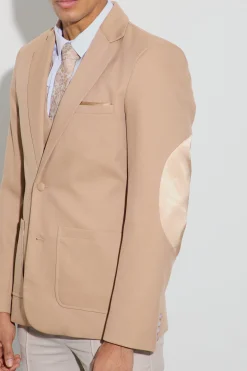 Textured Elbow Patch Slim Fit Blazer & Waistcoat | BoohooMAN UK