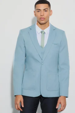Textured Elbow Patch Slim Fit Blazer & Waistcoat | BoohooMAN UK