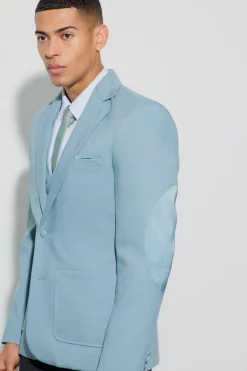 Textured Elbow Patch Slim Fit Blazer & Waistcoat | BoohooMAN UK