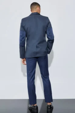 Textured Elbow Patch Slim Fit Blazer & Waistcoat | BoohooMAN UK