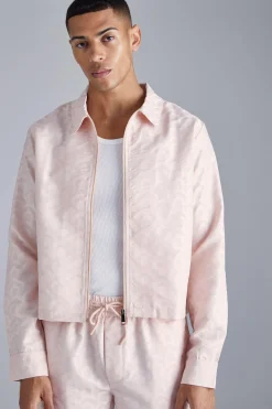 Textured Geo Boxy Zip Through Overshirt | BoohooMAN UK