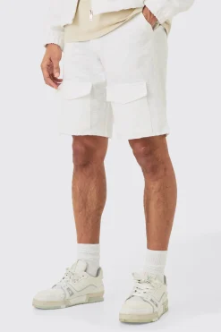 Textured Jacquard Fixed Waist Smart Cargo Shorts | BoohooMAN UK