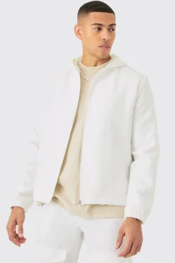 Textured Jacquard Smart Hooded Jacket | BoohooMAN UK