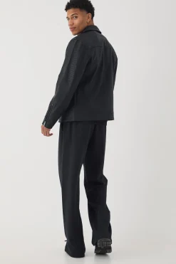 Textured PU Biker Jacket In Black | BoohooMAN UK