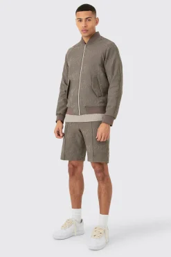 Textured Regular Fit Tailored Bomber Set | BoohooMAN UK