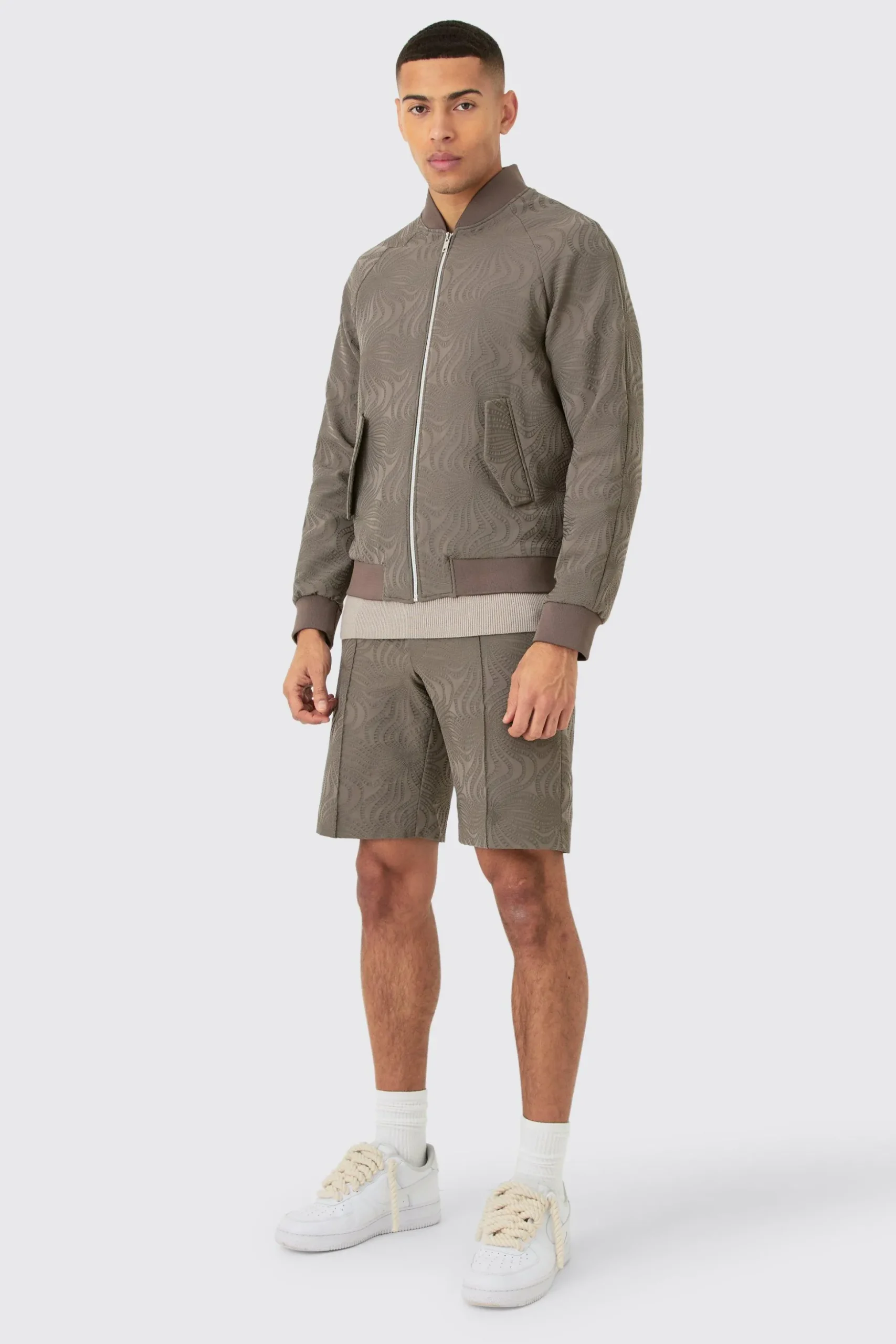 Textured Regular Fit Tailored Bomber Set | BoohooMAN UK