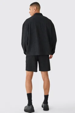 Textured Satin Elasticated Waist Shorts | BoohooMAN UK
