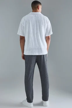 Textured Satin Elasticated Waist Tapered Trousers | BoohooMAN UK