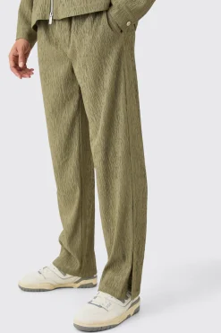 Textured Satin Elasticated Waist Split Hem Trousers | BoohooMAN UK