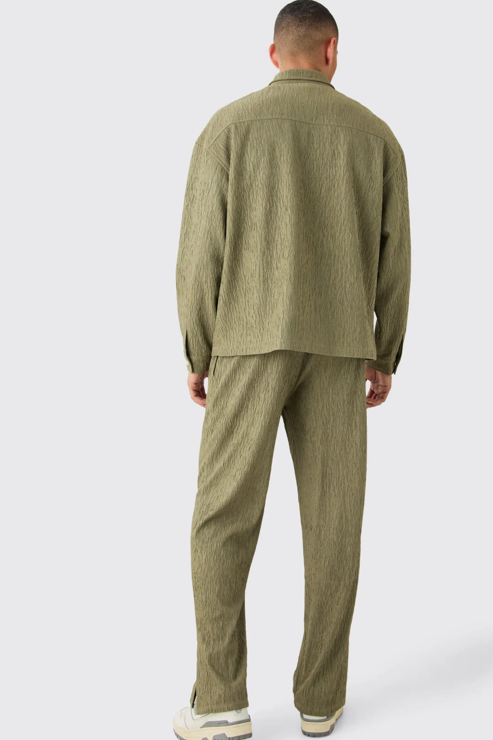 Textured Satin Elasticated Waist Split Hem Trousers | BoohooMAN UK