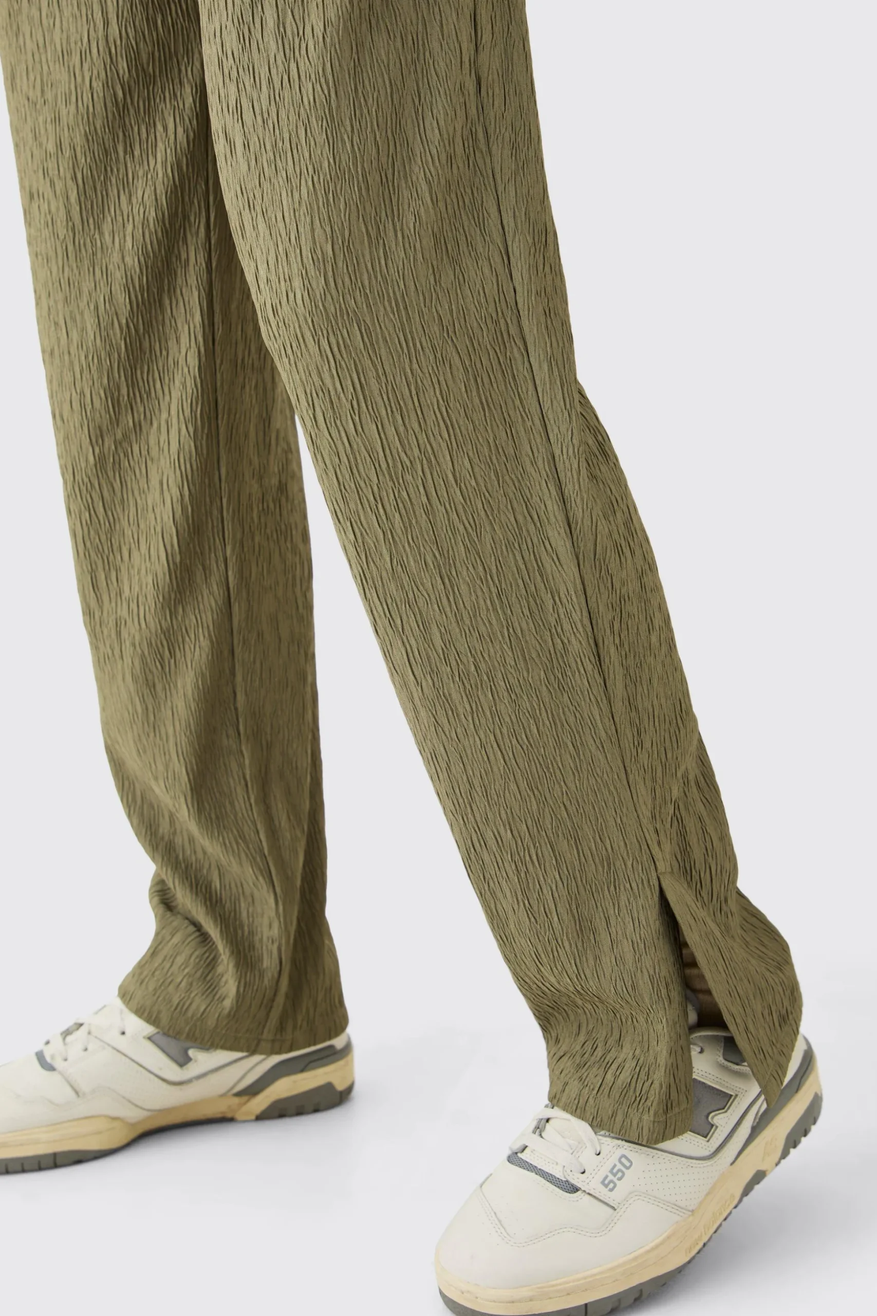 Textured Satin Elasticated Waist Split Hem Trousers | BoohooMAN UK