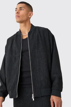 Textured Satin Oversized Bomber Jacket | BoohooMAN UK
