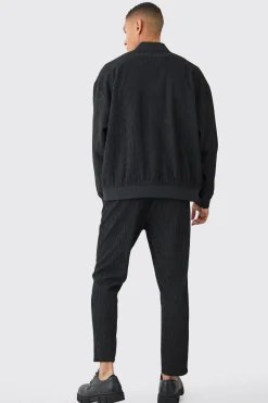 Textured Satin Oversized Bomber Jacket | BoohooMAN UK
