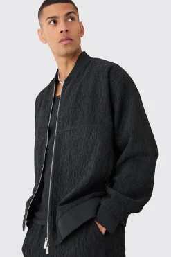 Textured Satin Oversized Bomber Jacket | BoohooMAN UK