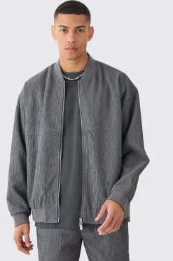 Textured Satin Oversized Bomber Jacket | BoohooMAN UK