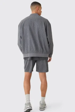 Textured Satin Oversized Bomber Jacket | BoohooMAN UK