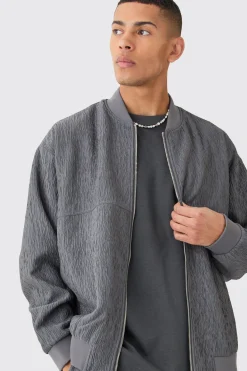 Textured Satin Oversized Bomber Jacket | BoohooMAN UK