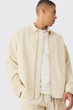 Textured Satin Regular Fit Zip Up Harrington Jacket | BoohooMAN UK
