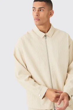 Textured Satin Regular Fit Zip Up Harrington Jacket | BoohooMAN UK