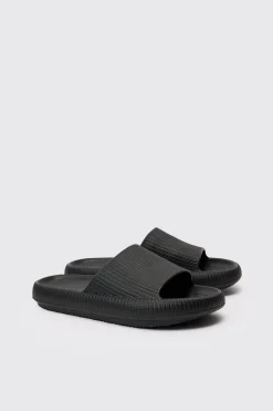 Textured Slider In Black | BoohooMAN UK