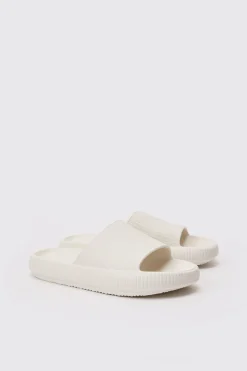 Textured Slider In White | BoohooMAN UK