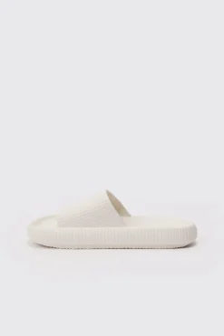 Textured Slider In White | BoohooMAN UK