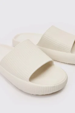 Textured Slider In White | BoohooMAN UK
