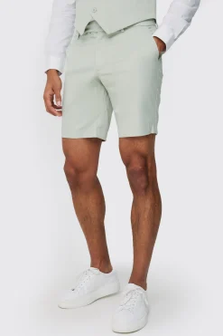 Textured Slim Fit Suit Shorts | BoohooMAN UK