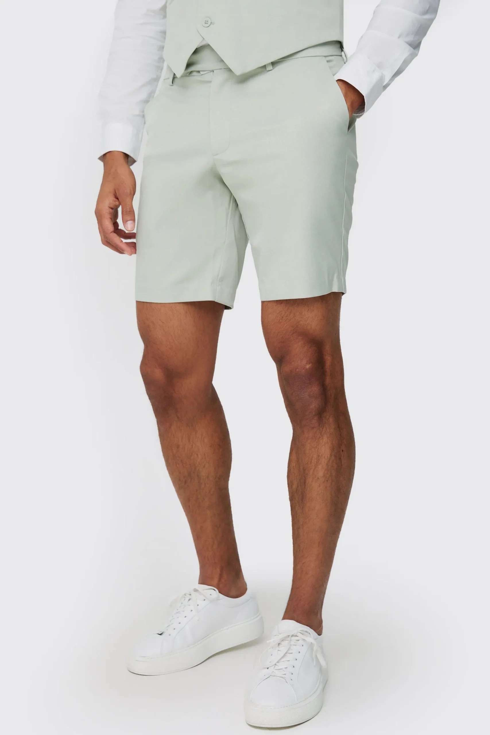 Textured Slim Fit Suit Shorts | BoohooMAN UK